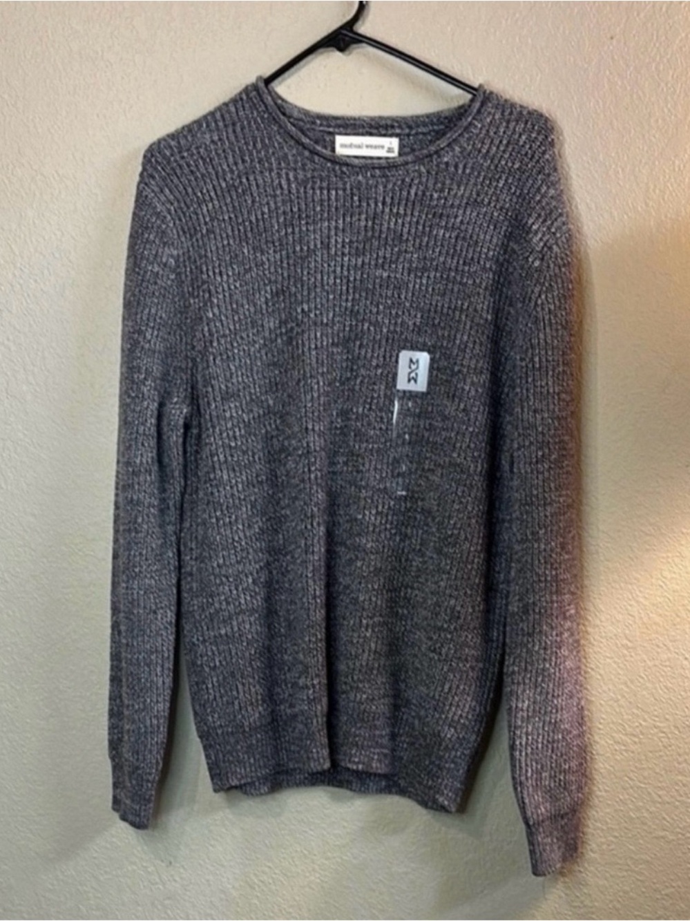 New Mutual Weave Sweater Men’s Gray Crew Neck Casual Preppy Classic Knit Size L